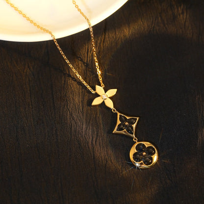[Super CiCi ]STAR AND SUN ONYX PINK GOLD NECKLACE