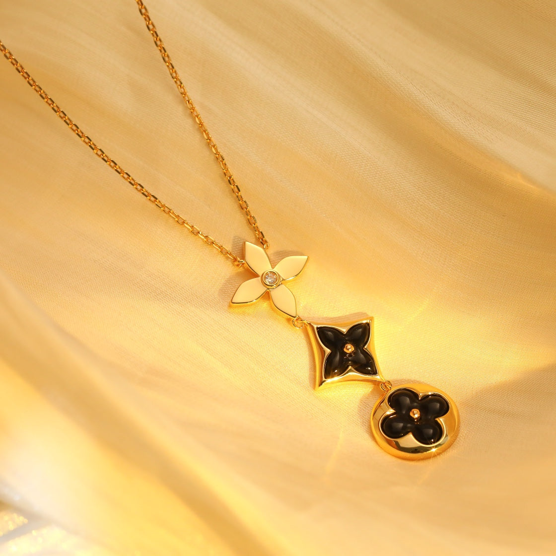 [Super CiCi ]STAR AND SUN ONYX PINK GOLD NECKLACE