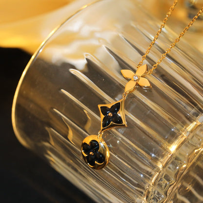 [Super CiCi ]STAR AND SUN ONYX PINK GOLD NECKLACE
