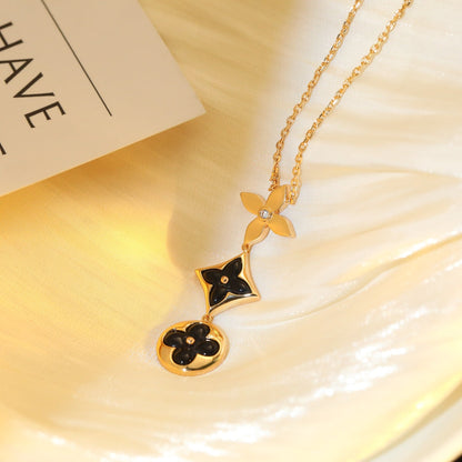[Super CiCi ]STAR AND SUN ONYX PINK GOLD NECKLACE