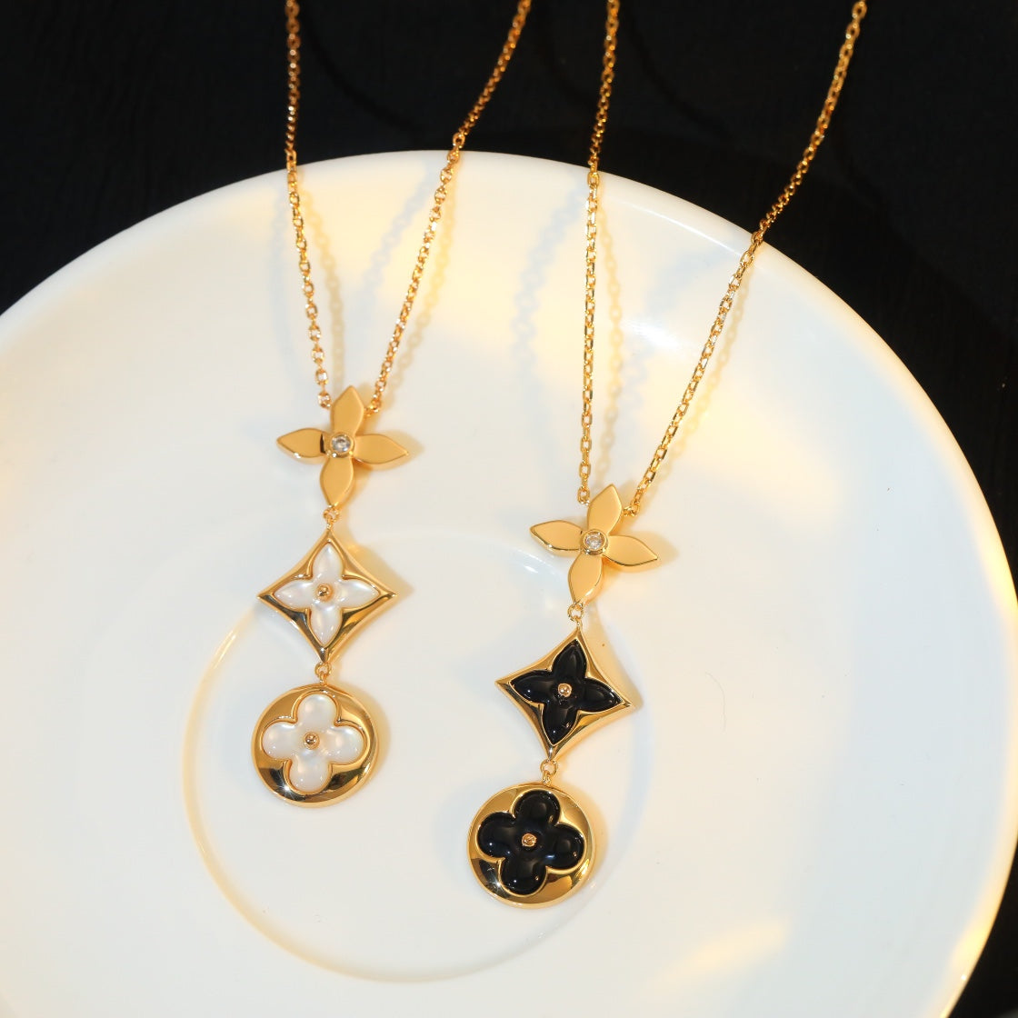 [Super CiCi ]STAR AND SUN ONYX PINK GOLD NECKLACE