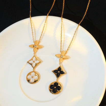 [Super CiCi ]STAR AND SUN ONYX PINK GOLD NECKLACE