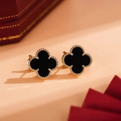 [Super CiCi ]CLOVER MEDIUM 1 MOTIFS  ONYX STUD EARRINGS