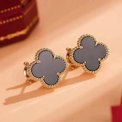 [Super CiCi ]CLOVER MEDIUM 1 MOTIFS  ONYX STUD EARRINGS
