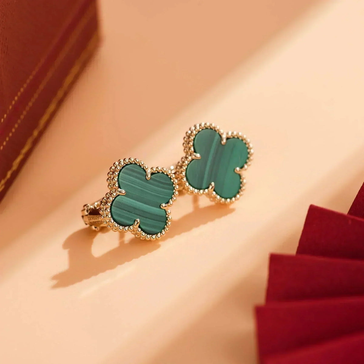 [Super CiCi ]CLOVER MEDIUM 1 MOTIFS MALACHITE  EARRINGS