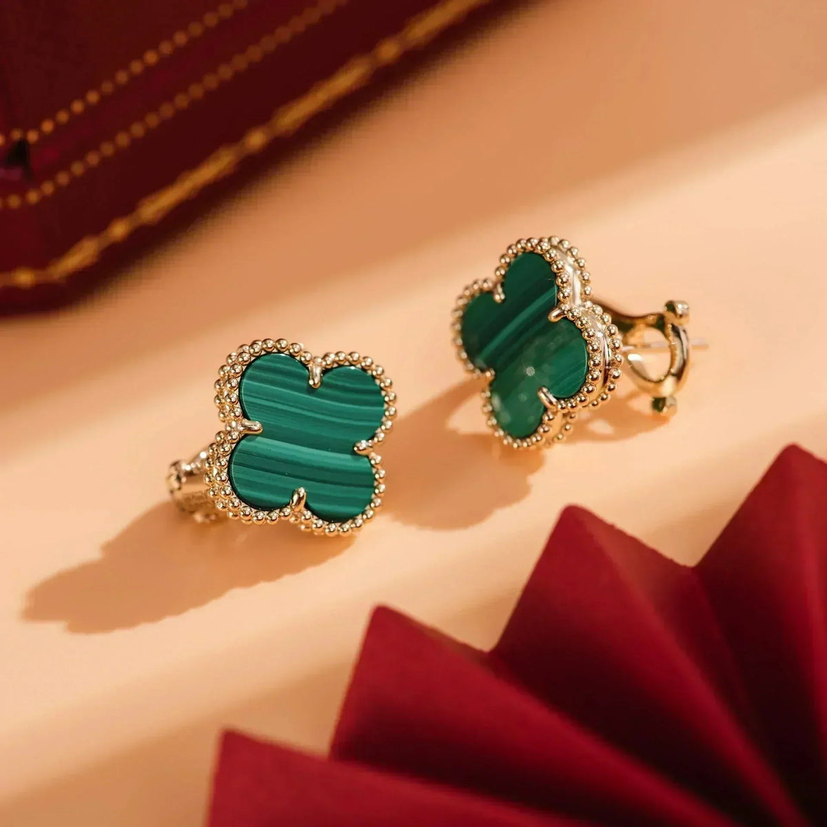 [Super CiCi ]CLOVER MEDIUM 1 MOTIFS MALACHITE  EARRINGS