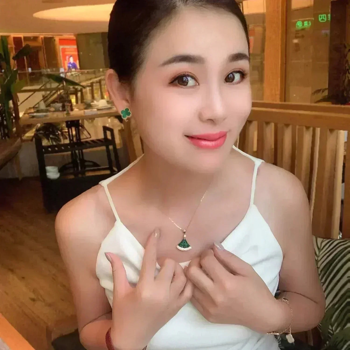 [Super CiCi ]CLOVER MEDIUM 1 MOTIFS MALACHITE  EARRINGS