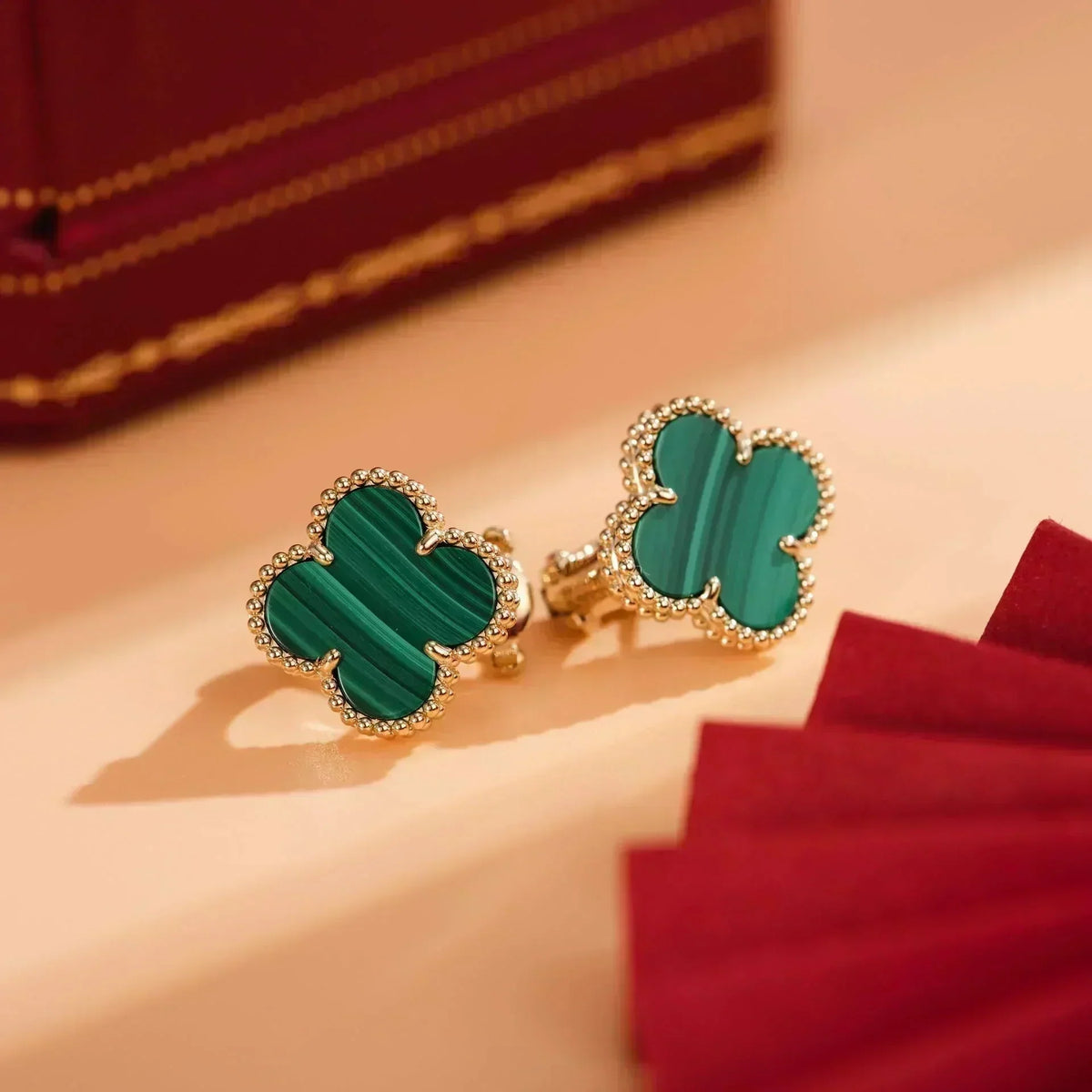 [Super CiCi ]CLOVER MEDIUM 1 MOTIFS MALACHITE  EARRINGS