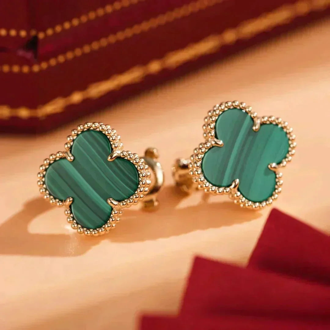[Super CiCi ]CLOVER MEDIUM 1 MOTIFS MALACHITE  EARRINGS