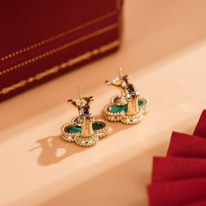 [Super CiCi ]CLOVER MEDIUM 1 MOTIFS MALACHITE  EARRINGS