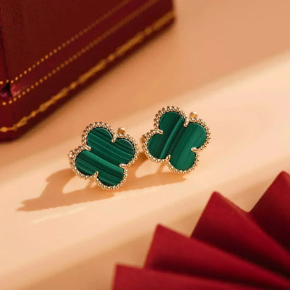 [Super CiCi ]CLOVER MEDIUM 1 MOTIFS MALACHITE  EARRINGS