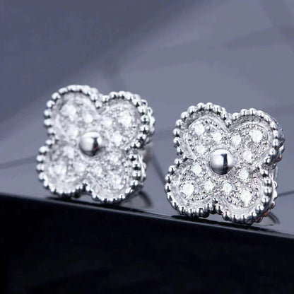 [Super CiCi ]CLOVER 1 MOTIFS DIAMOND STUD EARRINGS SILVER