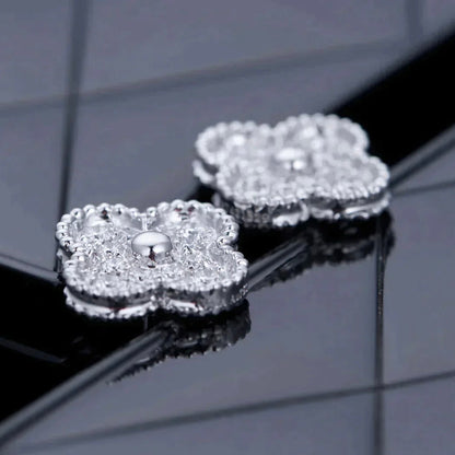 [Super CiCi ]CLOVER 1 MOTIFS DIAMOND STUD EARRINGS SILVER