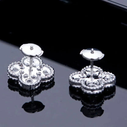[Super CiCi ]CLOVER 1 MOTIFS DIAMOND STUD EARRINGS SILVER