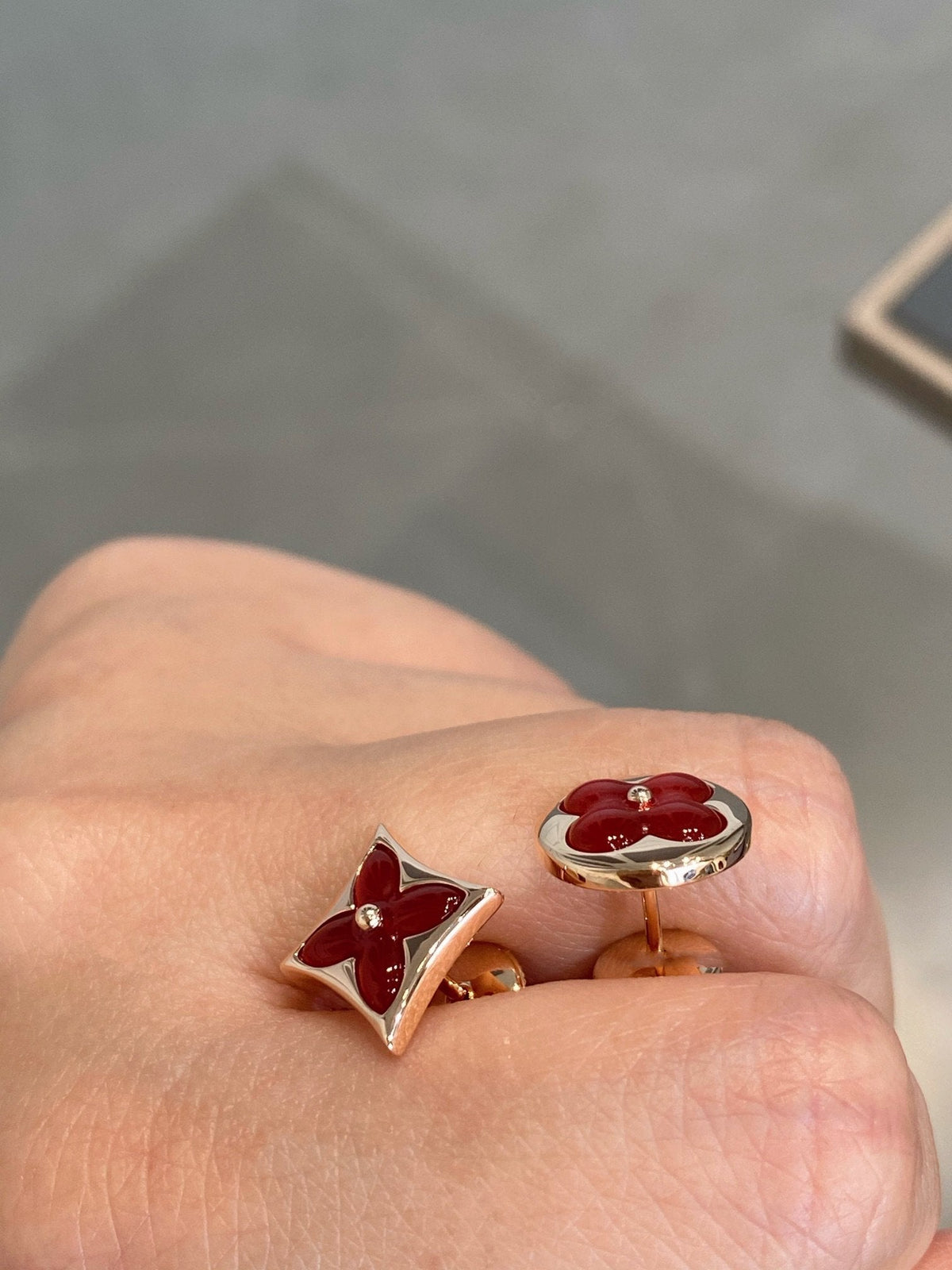 [Super CiCi ]STAR AND SUN PINK GOLD CARNELIAN STUD EARRINGS