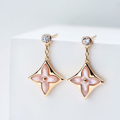 [Super CiCi ]DOUBLE STAR PINK GOLD MOP DROP EARRINGS