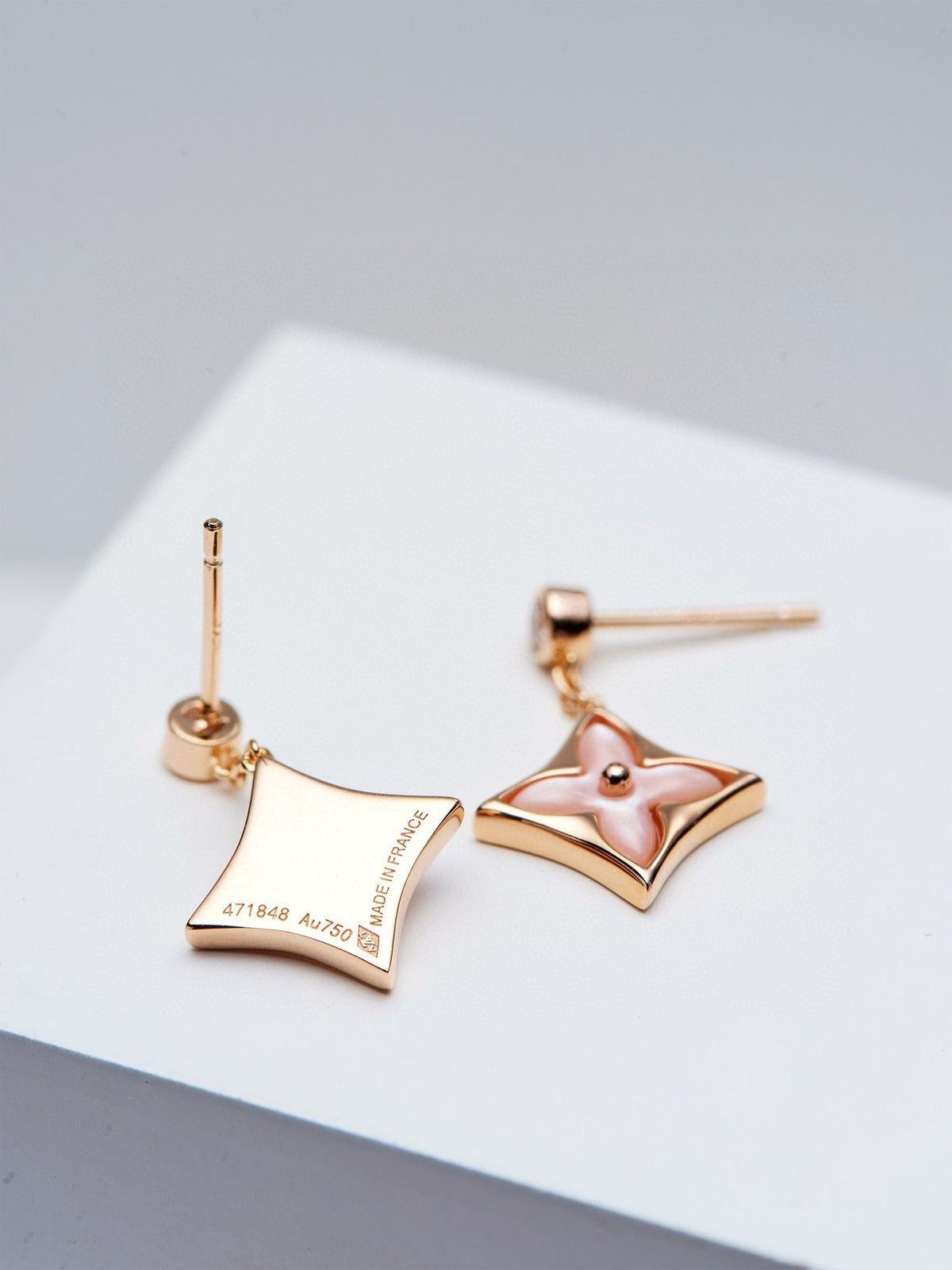 [Super CiCi ]DOUBLE STAR PINK GOLD MOP DROP EARRINGS