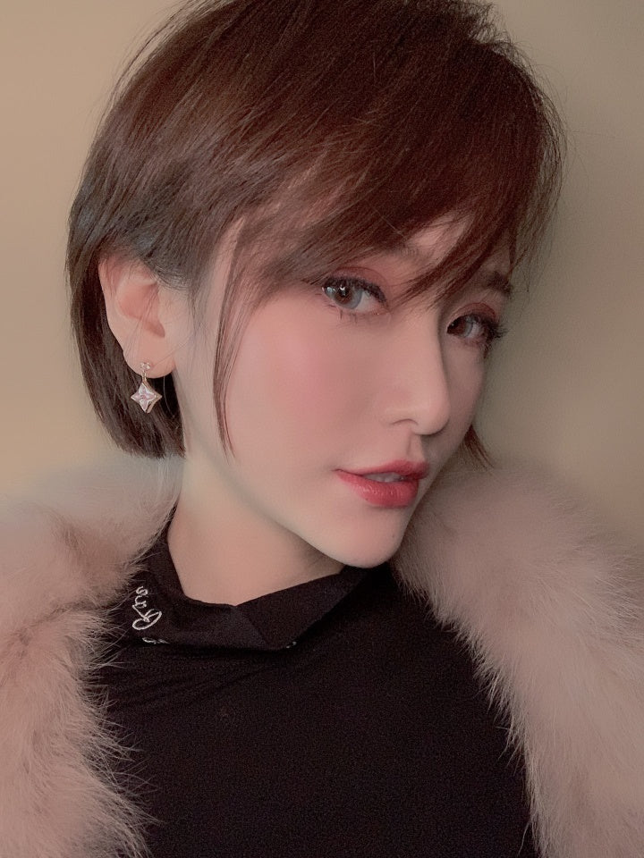 [Super CiCi ]DOUBLE STAR PINK GOLD MOP DROP EARRINGS