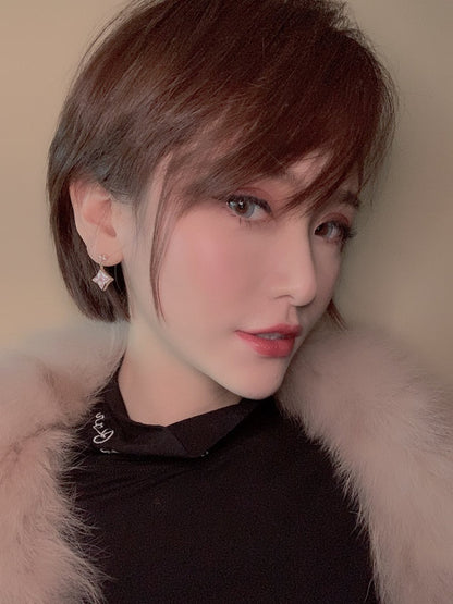 [Super CiCi ]DOUBLE STAR PINK GOLD MOP DROP EARRINGS