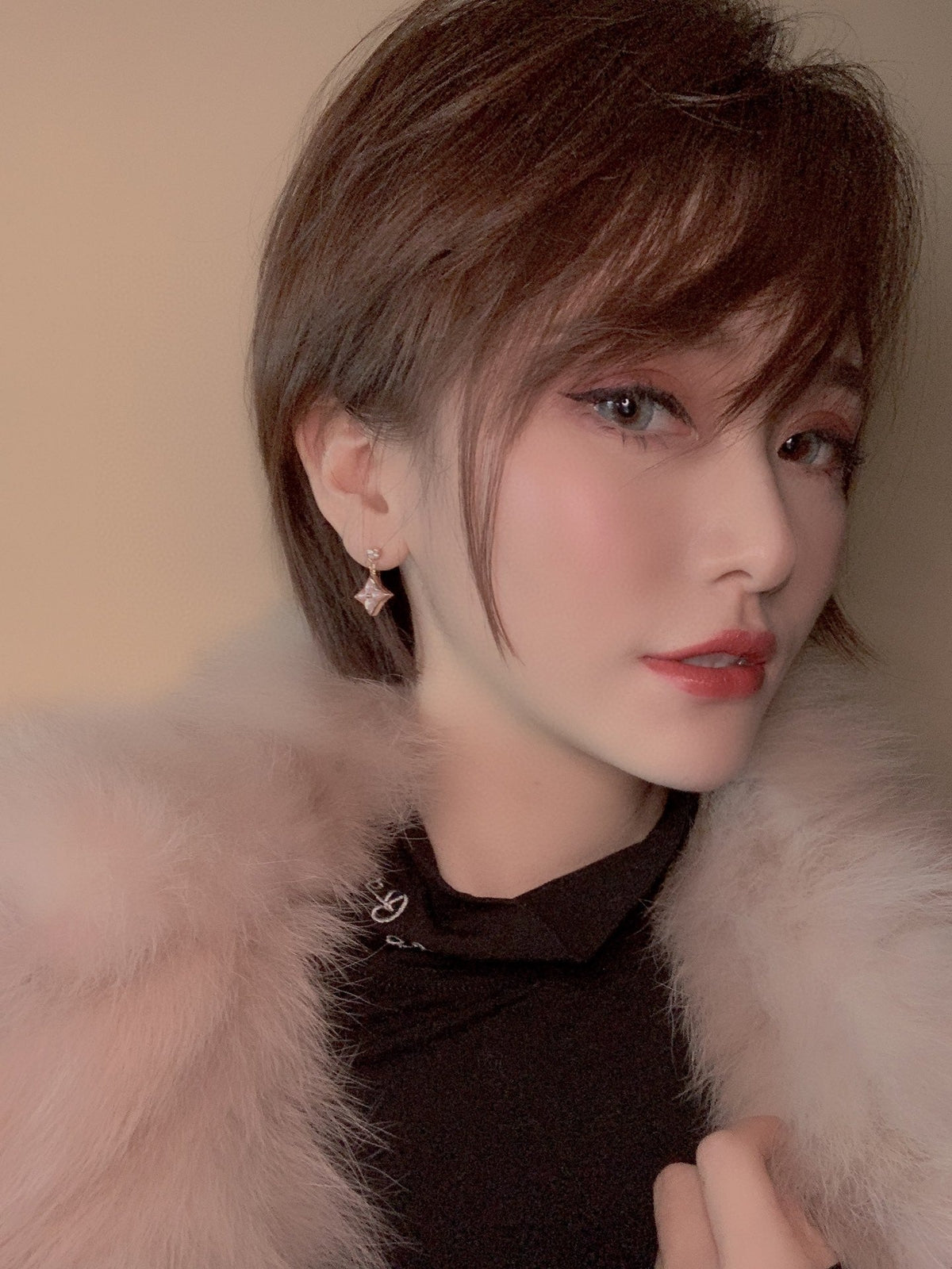 [Super CiCi ]DOUBLE STAR PINK GOLD MOP DROP EARRINGS