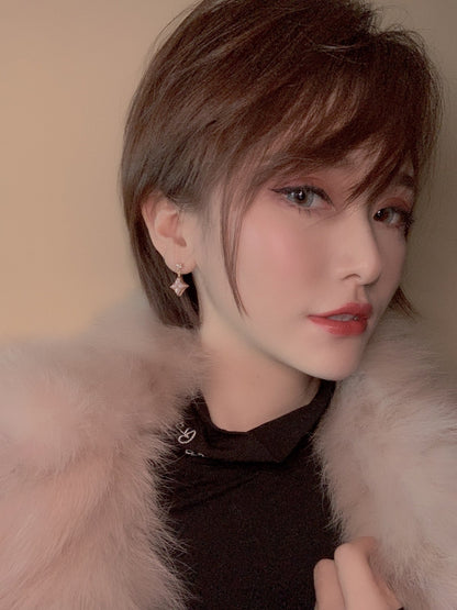 [Super CiCi ]DOUBLE STAR PINK GOLD MOP DROP EARRINGS