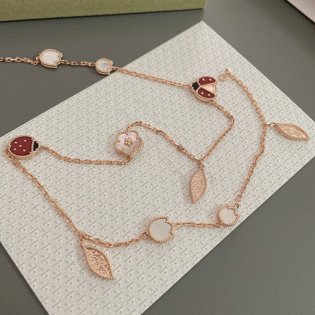 [Super CiCi ]LUCKY SPRING 15 MOTIFS ROSE GOLD NECKLACE