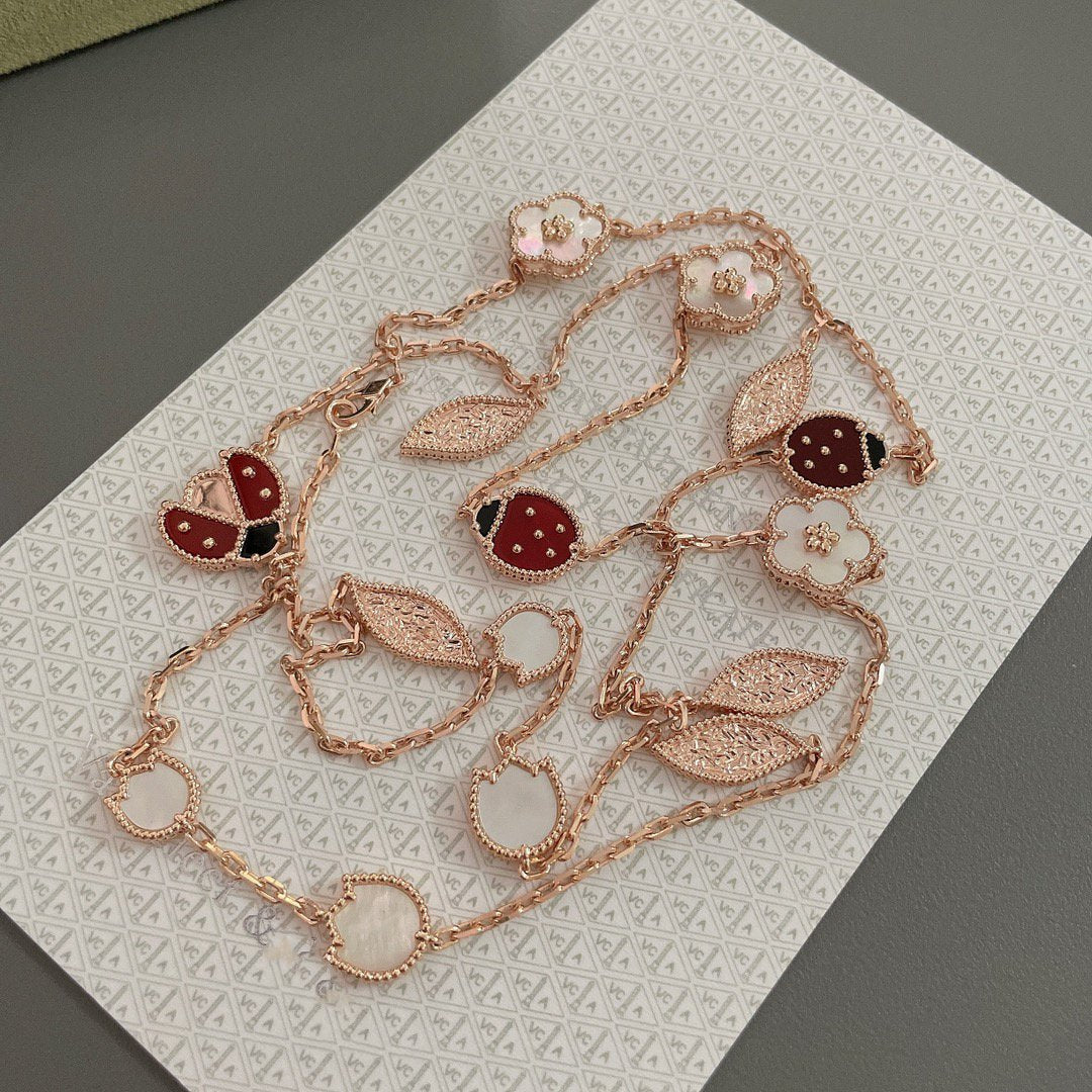 [Super CiCi ]LUCKY SPRING 15 MOTIFS ROSE GOLD NECKLACE