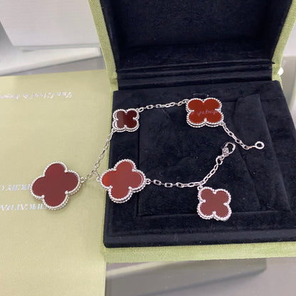 [Super CiCi ]CLOVER 5 MOTIFS SIVLER CARNELIAN BRACELET