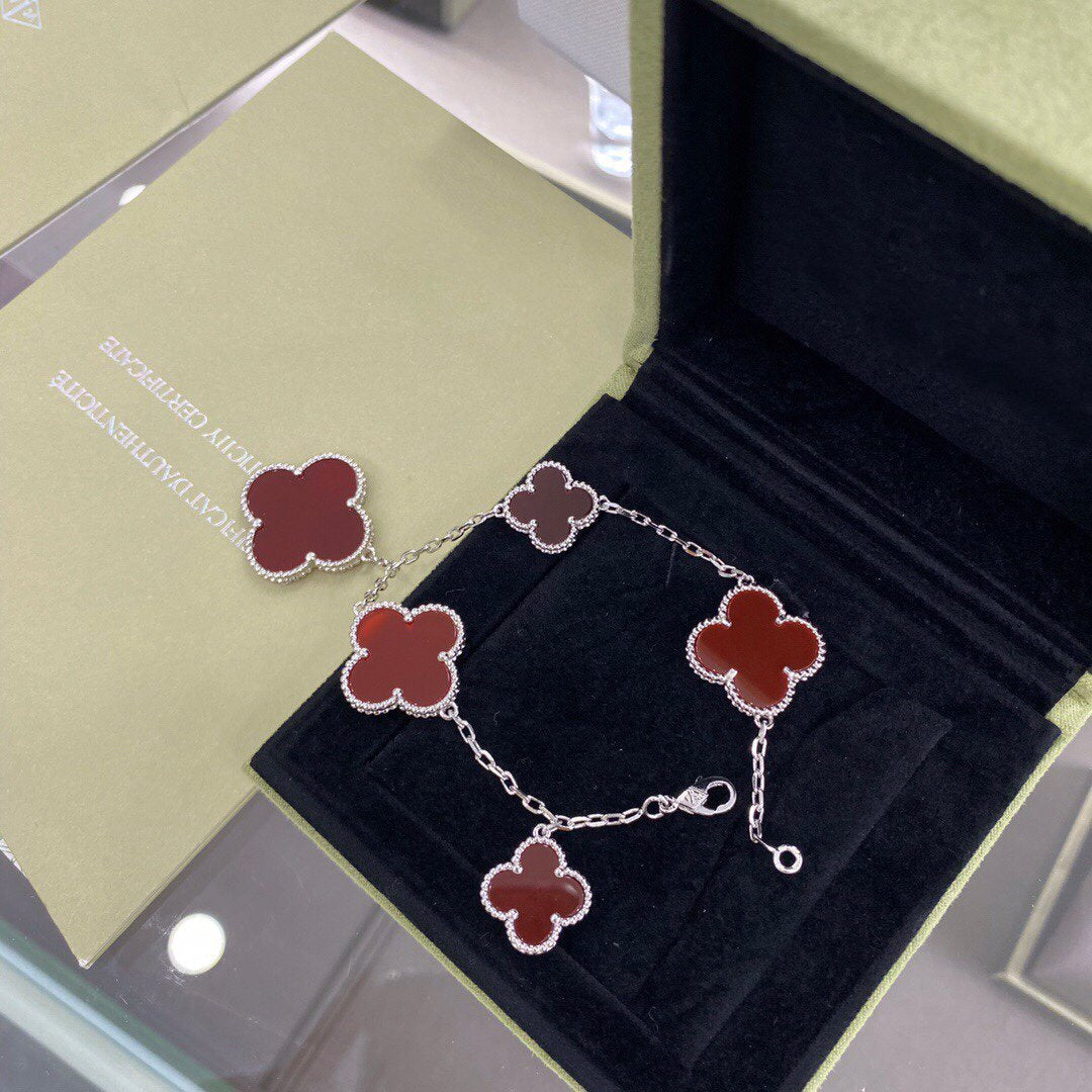 [Super CiCi ]CLOVER 5 MOTIFS SIVLER CARNELIAN BRACELET