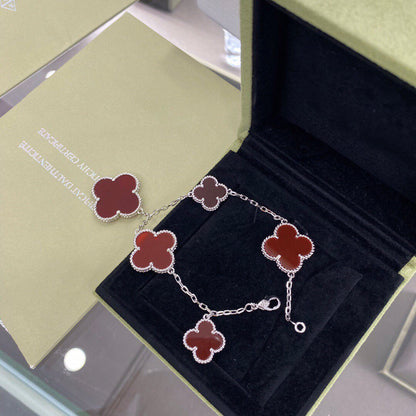 [Super CiCi ]CLOVER 5 MOTIFS SIVLER CARNELIAN BRACELET