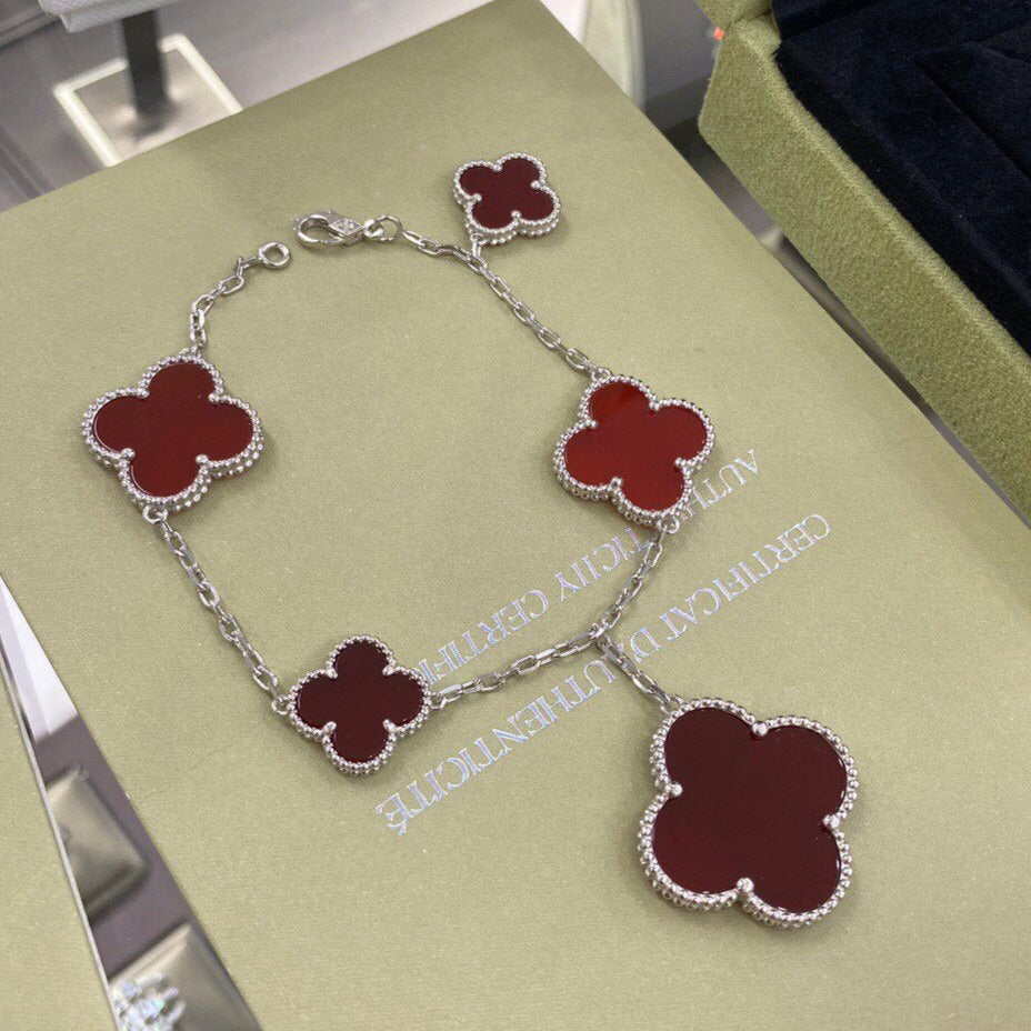 [Super CiCi ]CLOVER 5 MOTIFS SIVLER CARNELIAN BRACELET