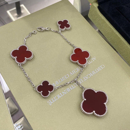[Super CiCi ]CLOVER 5 MOTIFS SIVLER CARNELIAN BRACELET