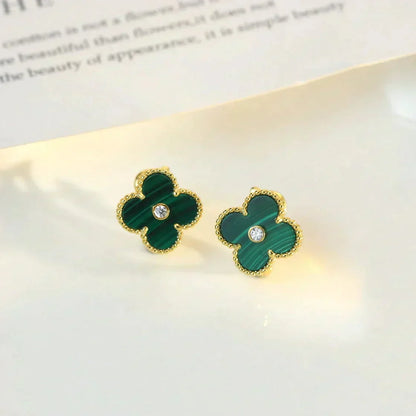 [Super CiCi ]CLOVER MEDIUM 1 MOTIFS MALACHITE DIAMOND EARRINGS
