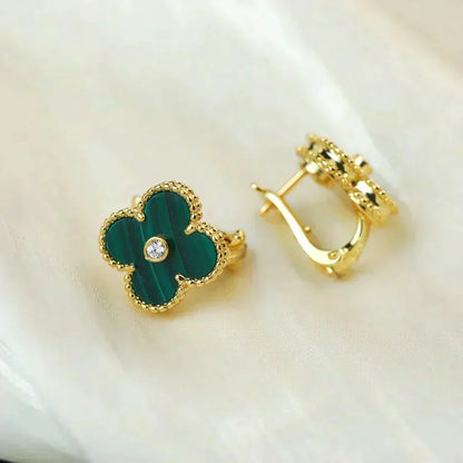 [Super CiCi ]CLOVER MEDIUM 1 MOTIFS MALACHITE DIAMOND EARRINGS