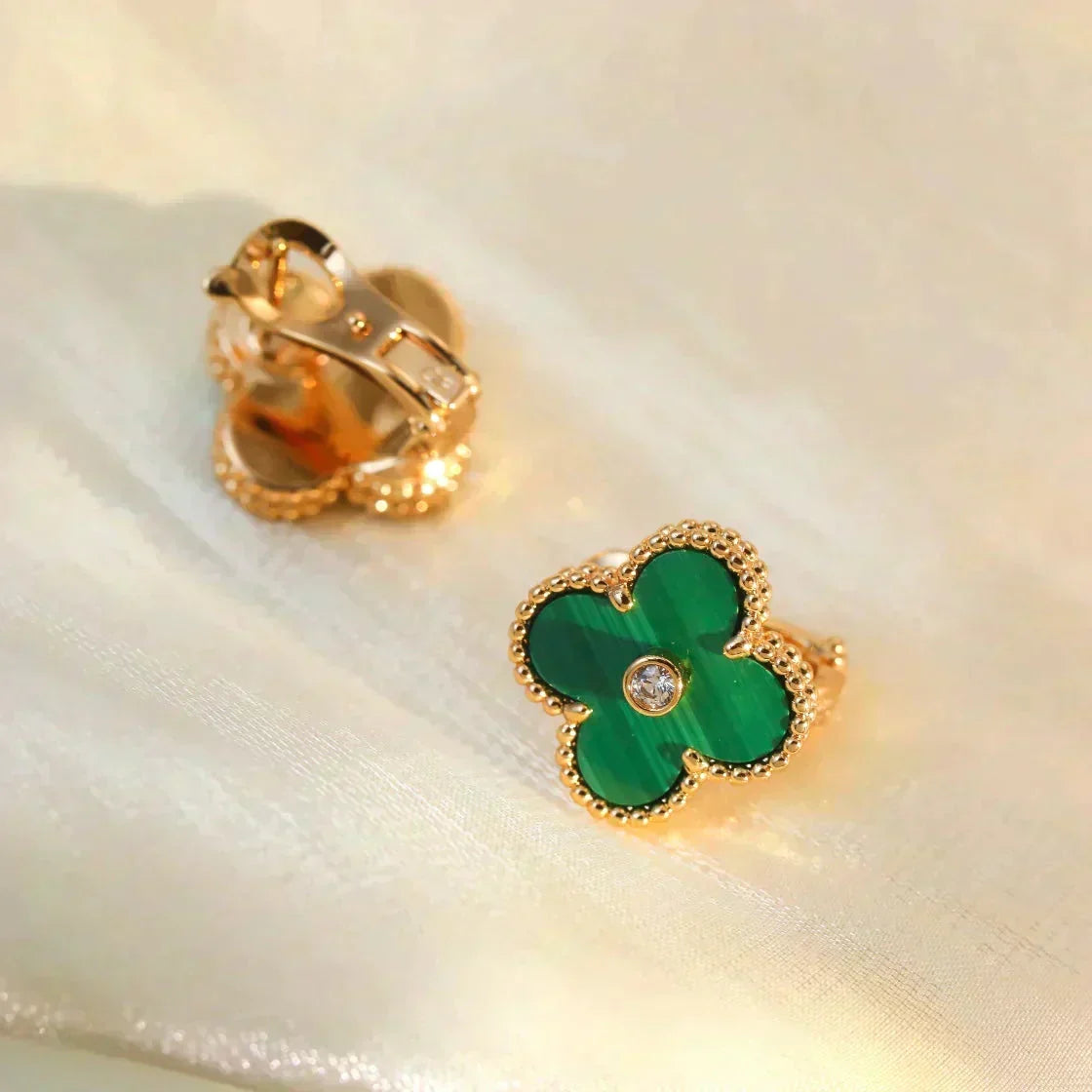 [Super CiCi ]CLOVER MEDIUM 1 MOTIFS MALACHITE DIAMOND EARRINGS