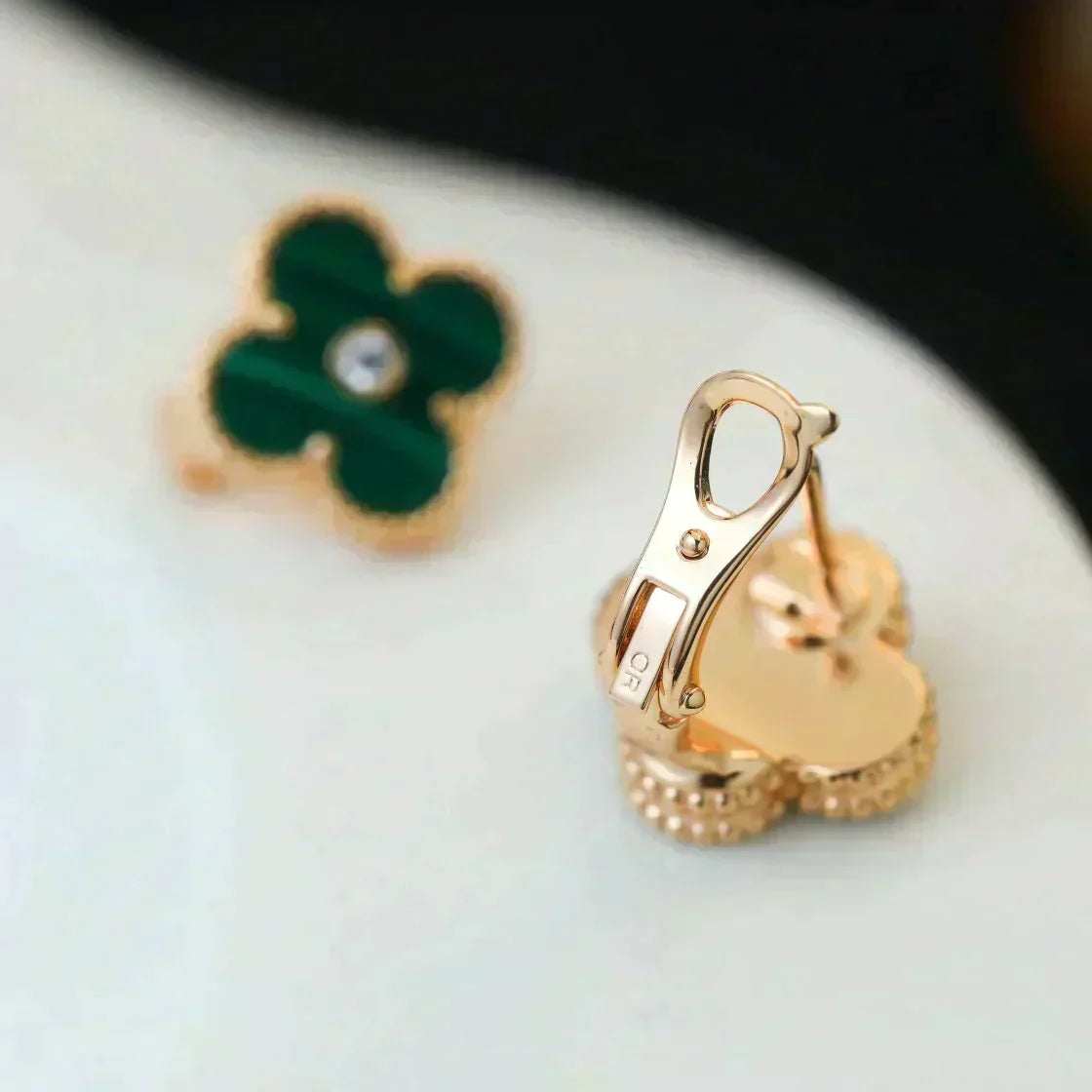 [Super CiCi ]CLOVER MEDIUM 1 MOTIFS MALACHITE DIAMOND EARRINGS