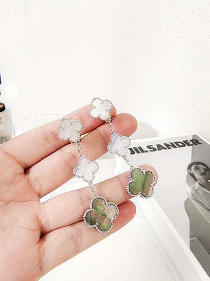 [Super CiCi ]CLOVER 3 MOTIFS CHALCEDONY DARK MOP SILVER EARRINGS