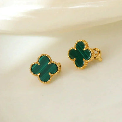 [Super CiCi ]CLOVER MEDIUM 1 MOTIFS MALACHITE  EARRINGS