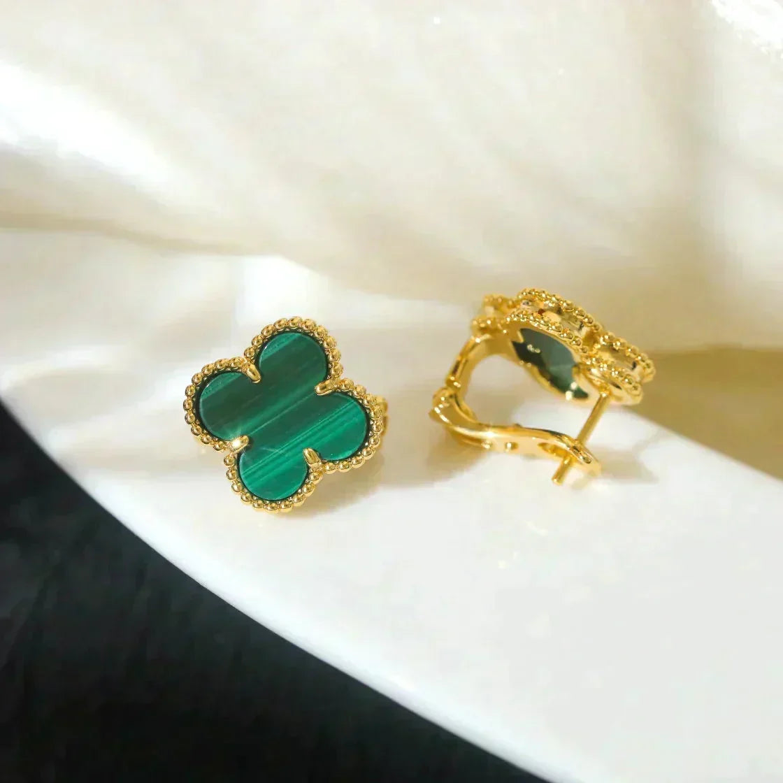 [Super CiCi ]CLOVER MEDIUM 1 MOTIFS MALACHITE  EARRINGS