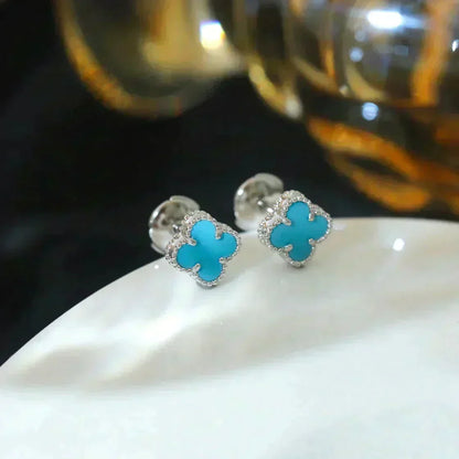 [Super CiCi ]CLOVER MINI 9.5MM ONYX STUD EARRINGS SILVER