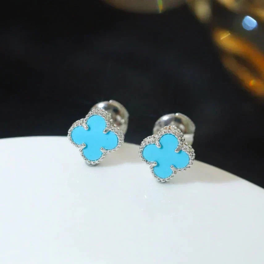 [Super CiCi ]CLOVER MINI 9.5MM ONYX STUD EARRINGS SILVER
