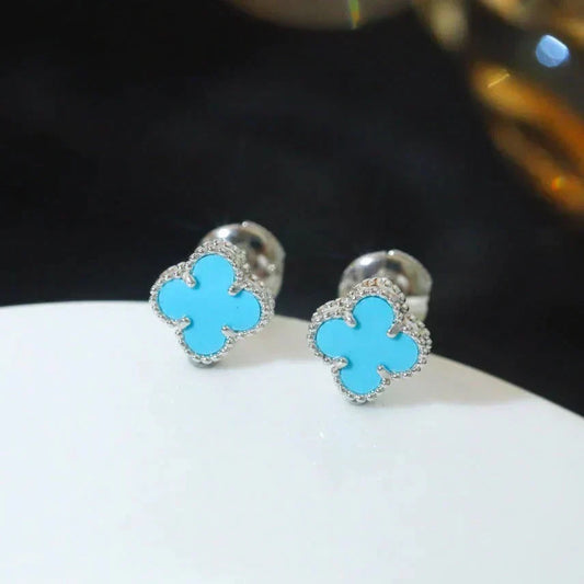 [Super CiCi ]CLOVER MINI 9.5MM ONYX STUD EARRINGS SILVER