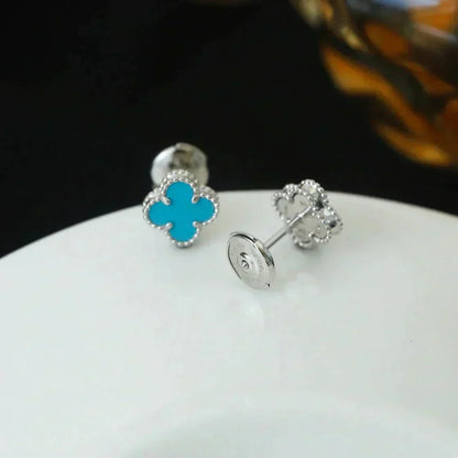 [Super CiCi ]CLOVER MINI 9.5MM ONYX STUD EARRINGS SILVER