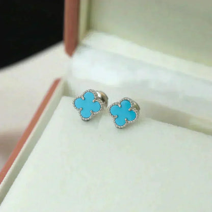 [Super CiCi ]CLOVER MINI 9.5MM ONYX STUD EARRINGS SILVER