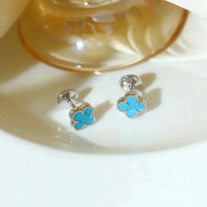 [Super CiCi ]CLOVER MINI 9.5MM ONYX STUD EARRINGS SILVER