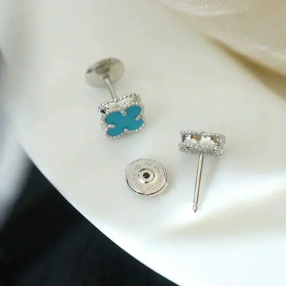 [Super CiCi ]CLOVER MINI 9.5MM ONYX STUD EARRINGS SILVER