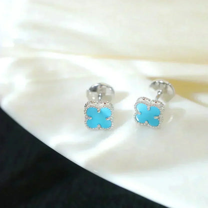 [Super CiCi ]CLOVER MINI 9.5MM ONYX STUD EARRINGS SILVER