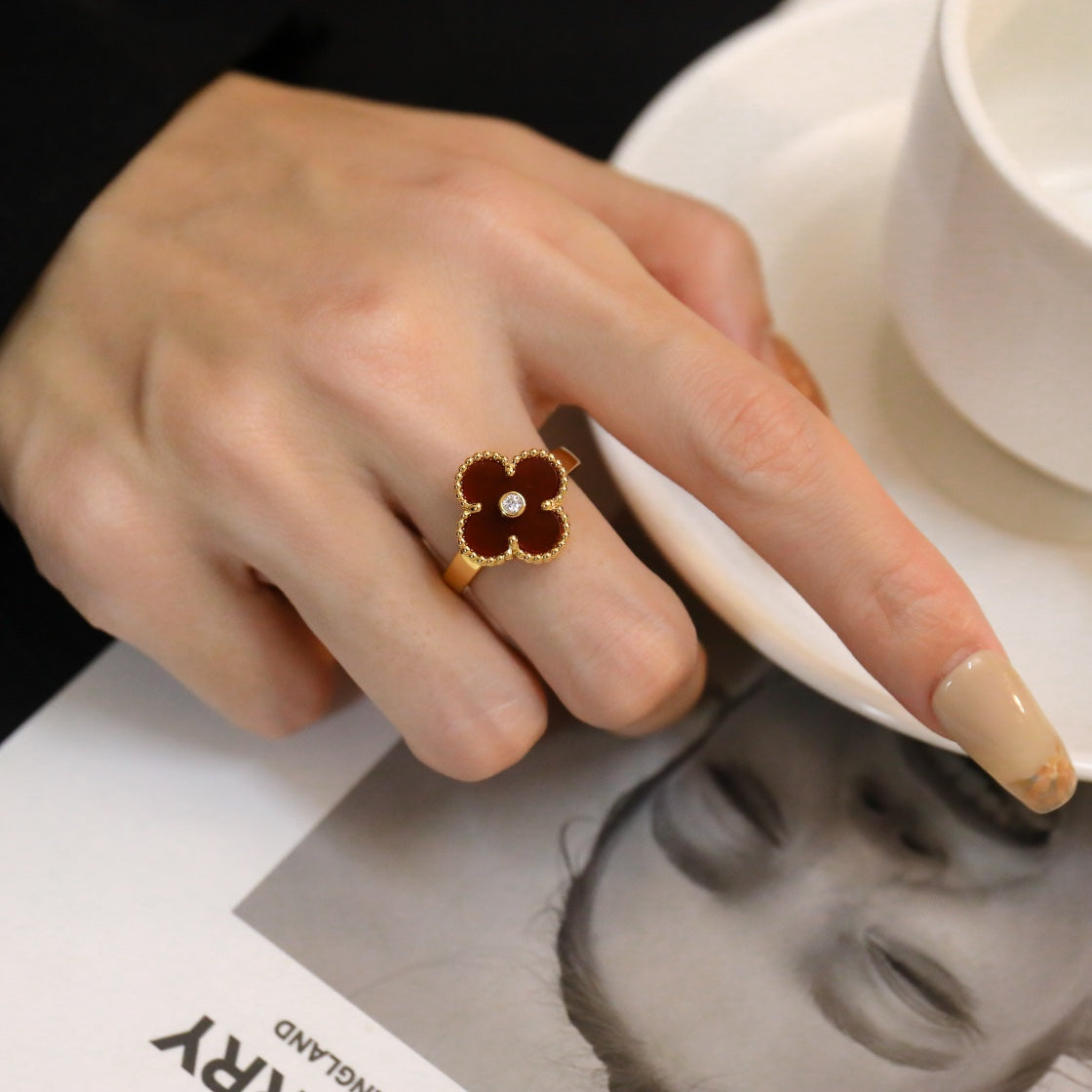 [Super CiCi ]CLOVER CARNELIAN RING ROSE GOLD DIAMOND
