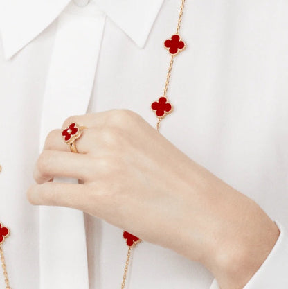 [Super CiCi ]CLOVER CARNELIAN RING ROSE GOLD DIAMOND