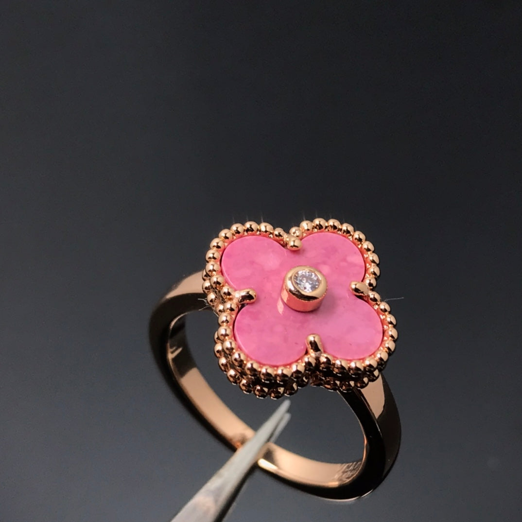 [Super CiCi ]CLOVER RHODONITE ROSE GOLD RING